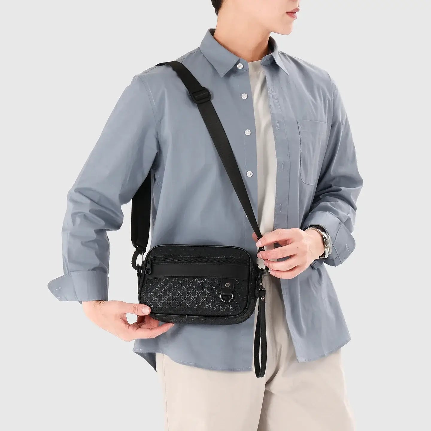 LYVIO Men's Soft PU Leather Business Crossbody Shoulder Bag