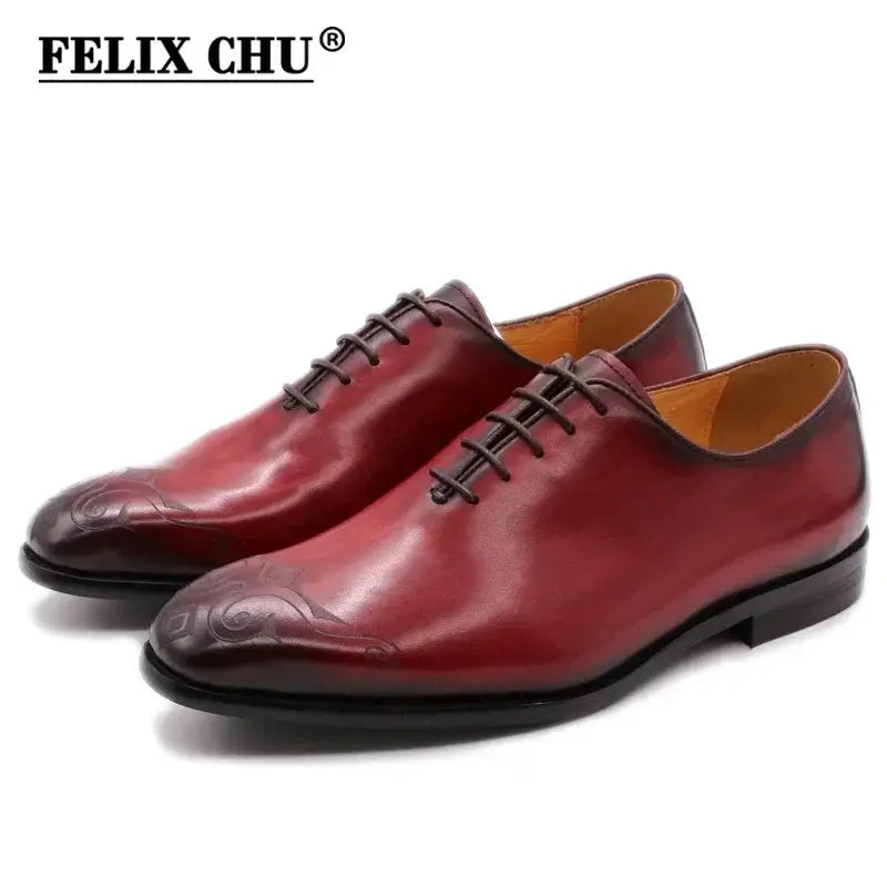 LYVIO Luxury Hand-Painted Red Genuine Leather Oxford Shoes
