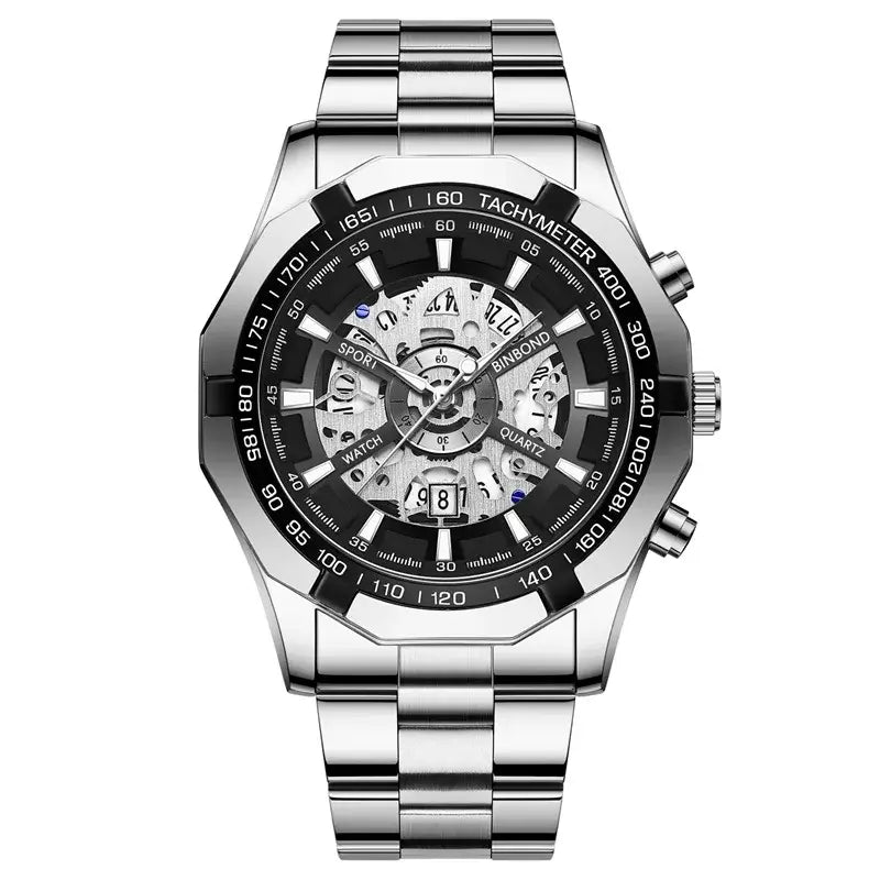 LYVIO Luxury Blue Hollow Out Stainless Steel Men's Quartz Watch