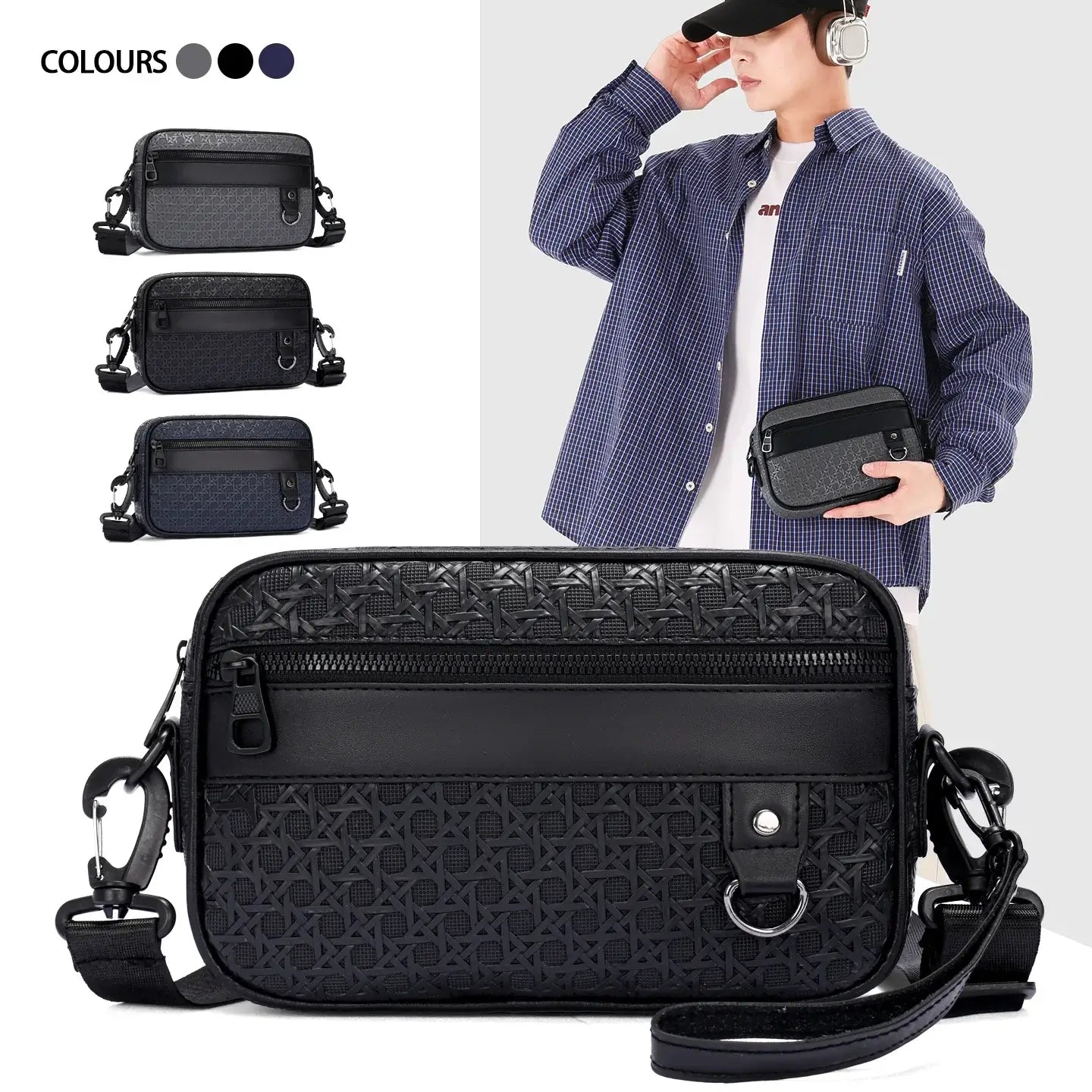LYVIO Men's Soft PU Leather Business Crossbody Shoulder Bag