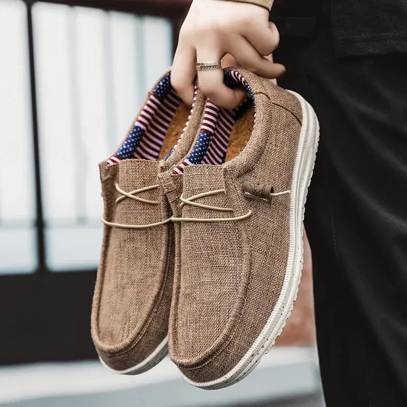 LYVIO Men's Canvas Slip-On Casual Non-Slip Moccasin Loafers