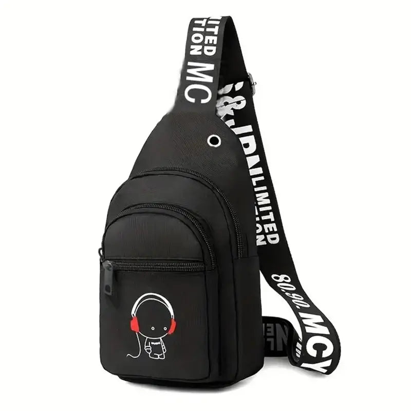  LYVIO Men's Double Zipper Letter Pattern Travel Backpack
