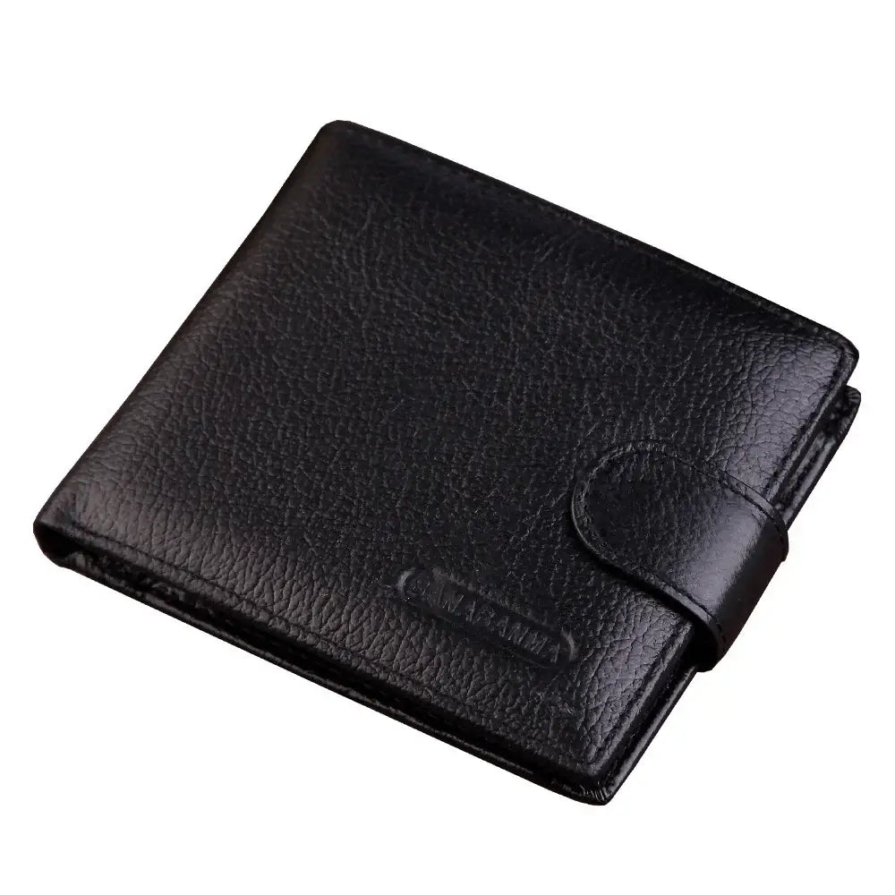 LYVIO Genuine Cowhide Leather Men's Short Black Wallet