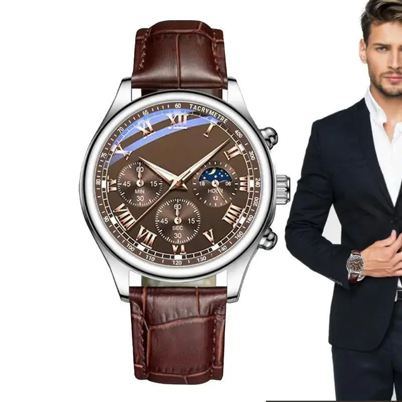 LYVIO Classic Leather Strap Men's Casual Business Wristwatch