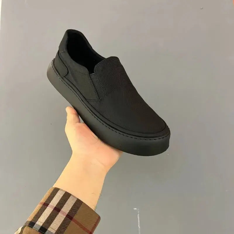 LYVIO Men's Pure Black Platform Breathable Slip-On Casual Shoes