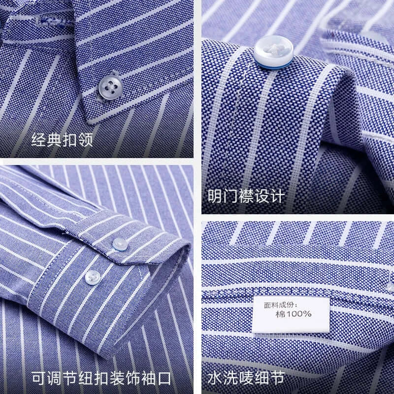 LYVIO Men's 100% Cotton Oxford Striped Plaid Shirt