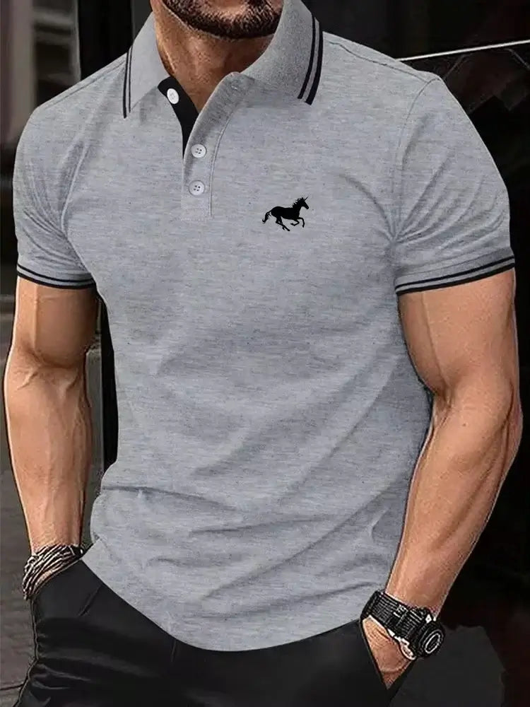 LYVIO Men's Classic Short Sleeve Button Lapel Summer Polo Shirt