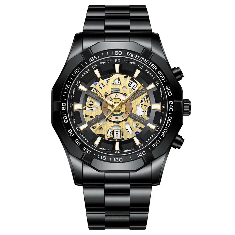 LYVIO Luxury Blue Hollow Out Stainless Steel Men's Quartz Watch