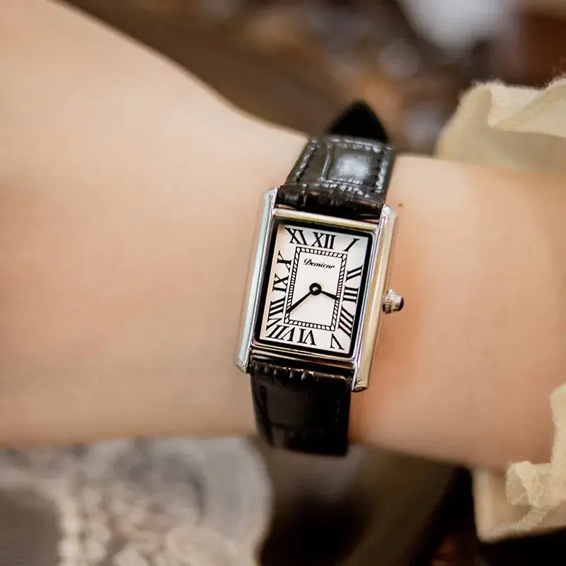 LYVIO Rectangular Vintage Leather Strap Women's Wristwatch