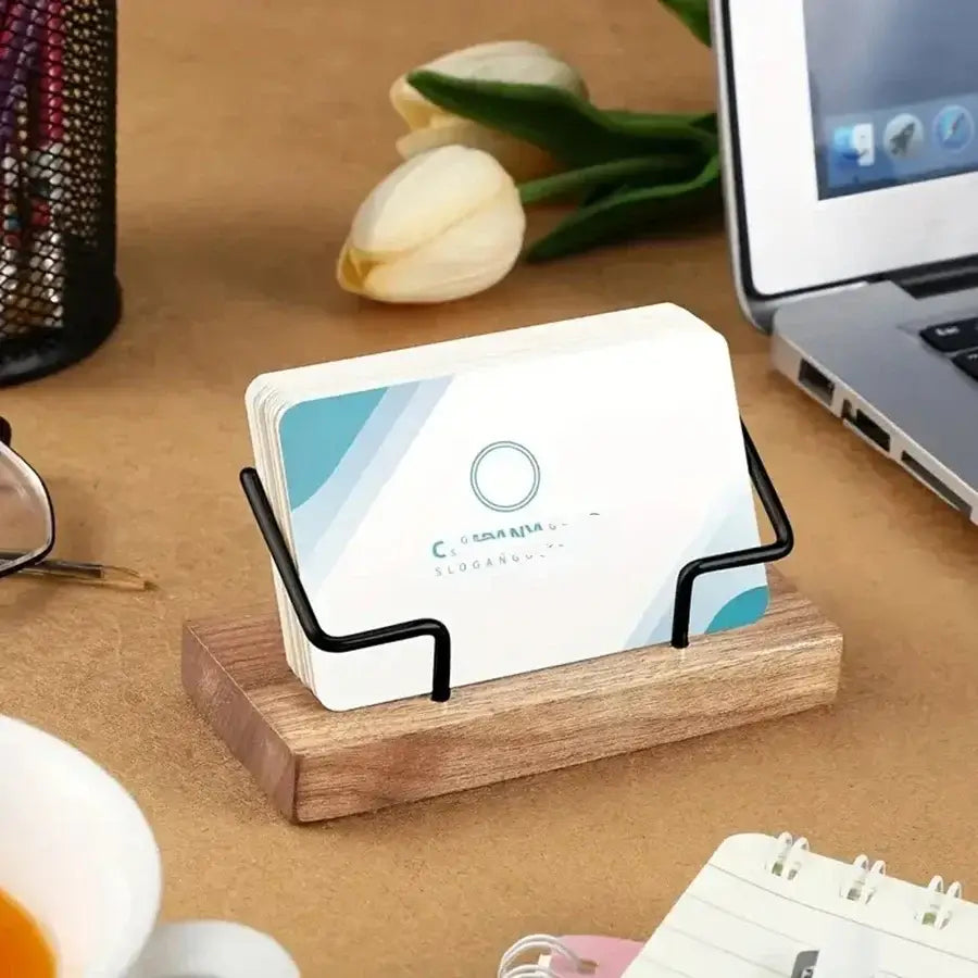 LYVIO Premium Recycled Wood Metal Business Card Holder