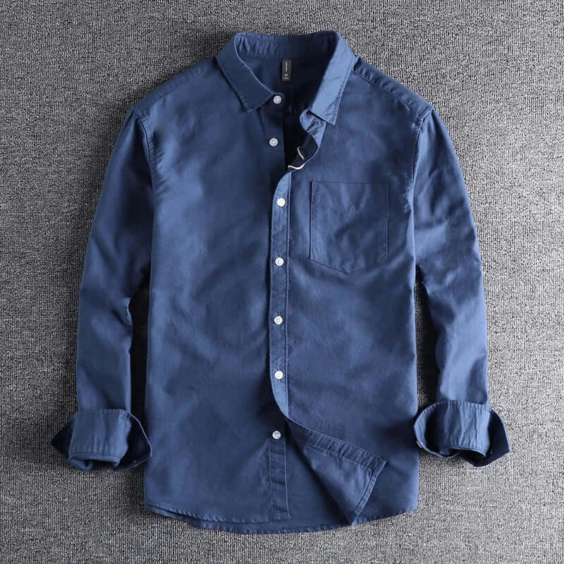 LYVIO Men's Washed Oxford Pocket Long Sleeve Casual Shirt