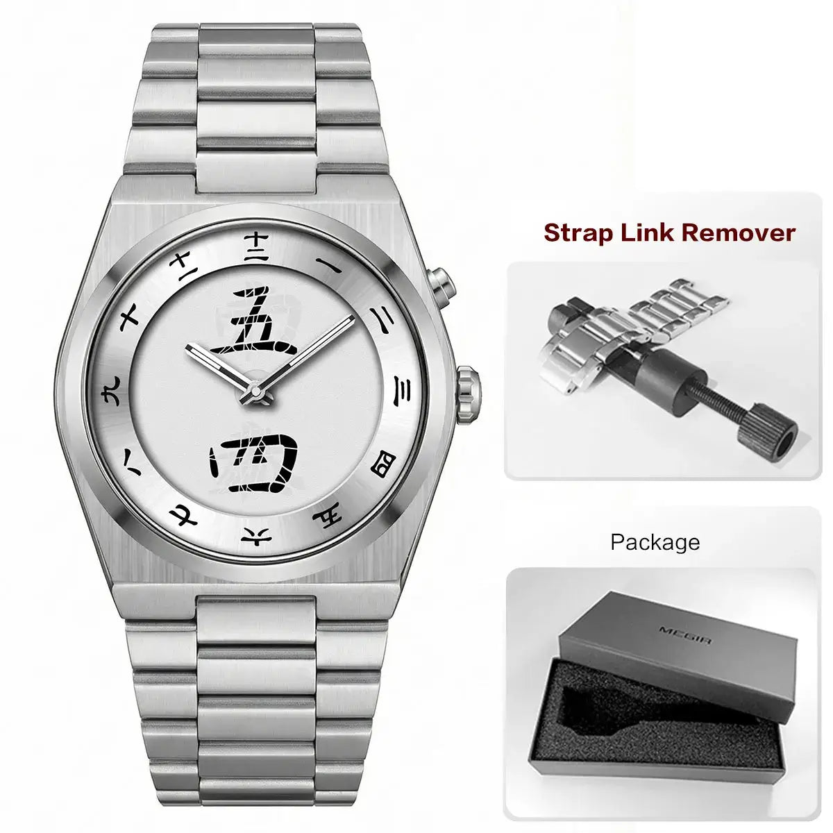 LYVIO Men's Stainless Steel Chinese Character Quartz Wristwatch