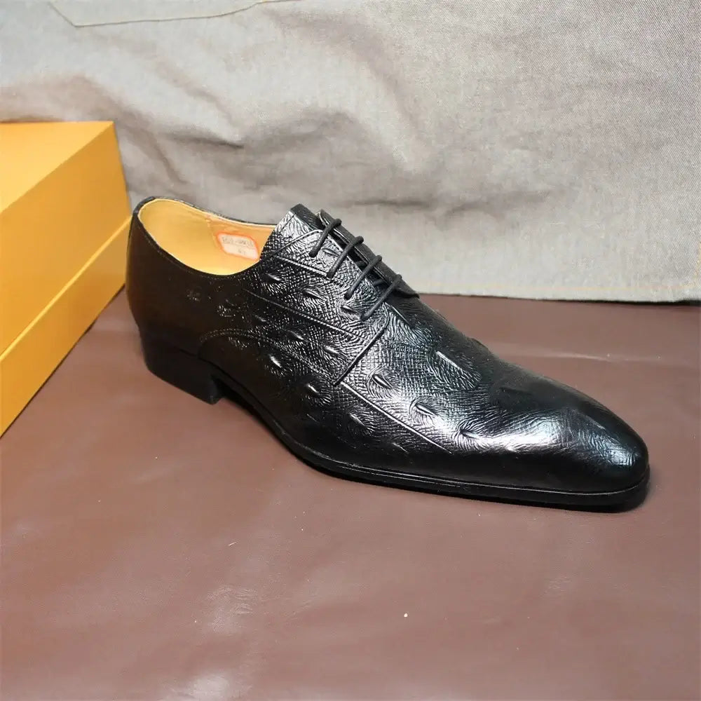 LYVIO Men's Italian Style Black Brown Leather Oxford Brogue Shoes