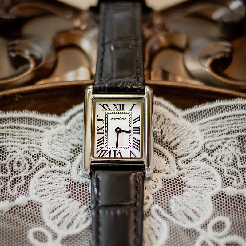 LYVIO Rectangular Vintage Leather Strap Women's Wristwatch