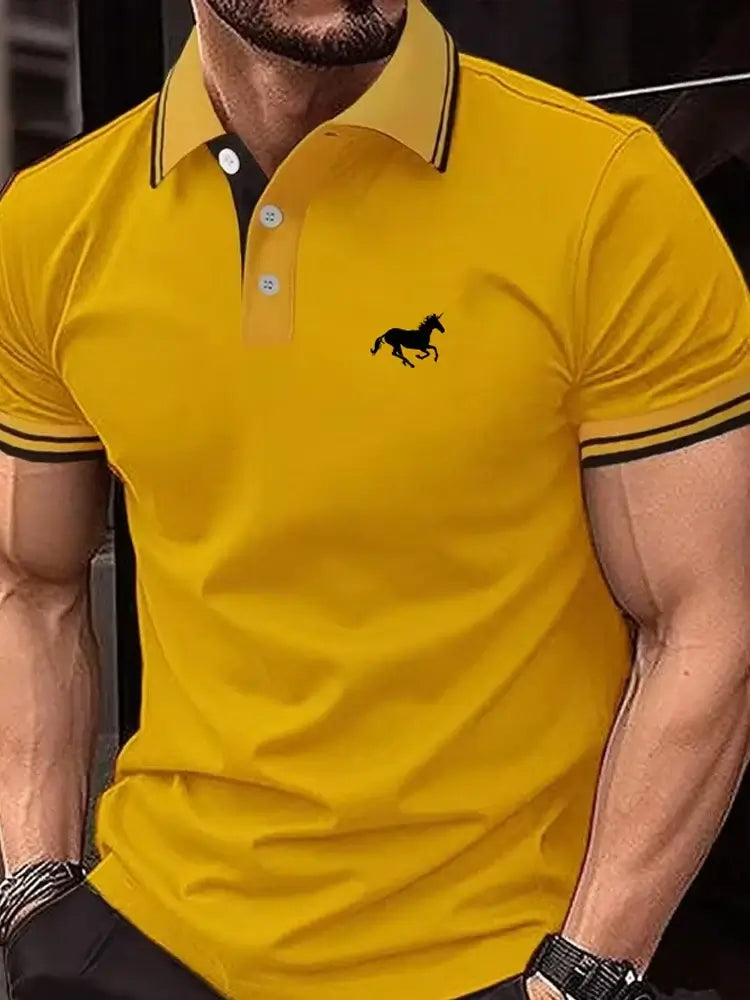 LYVIO Men's Classic Short Sleeve Button Lapel Summer Polo Shirt