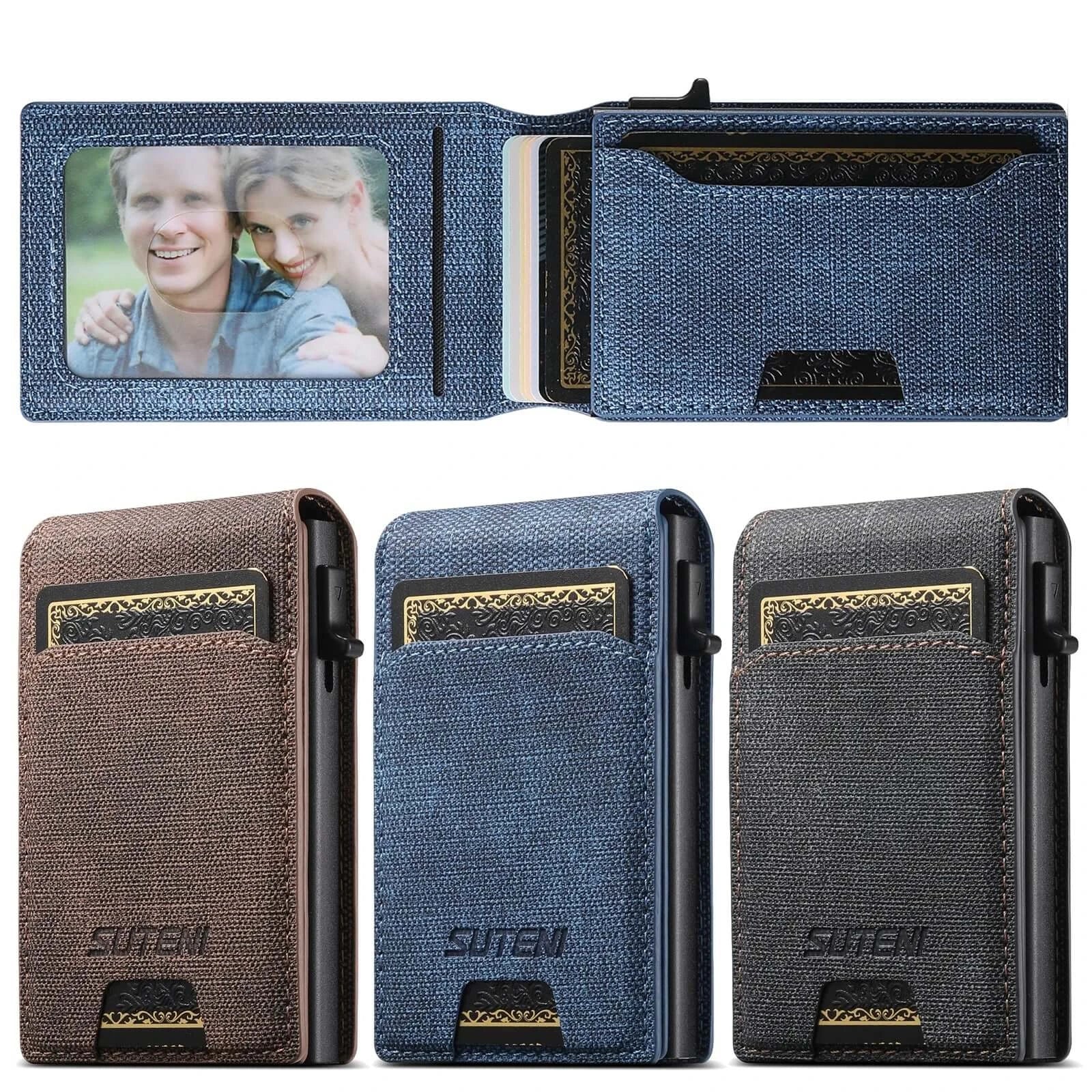 LYVIO Push-Out Faux Leather Card Holder Wallet 12 Cards