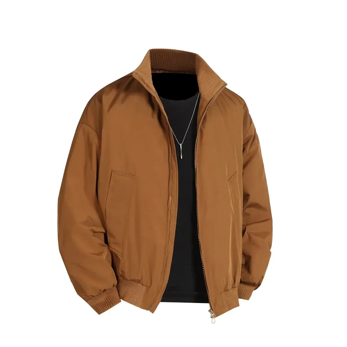 LYVIO Men's American Style Stand Collar Zip-Up Bomber Jacket