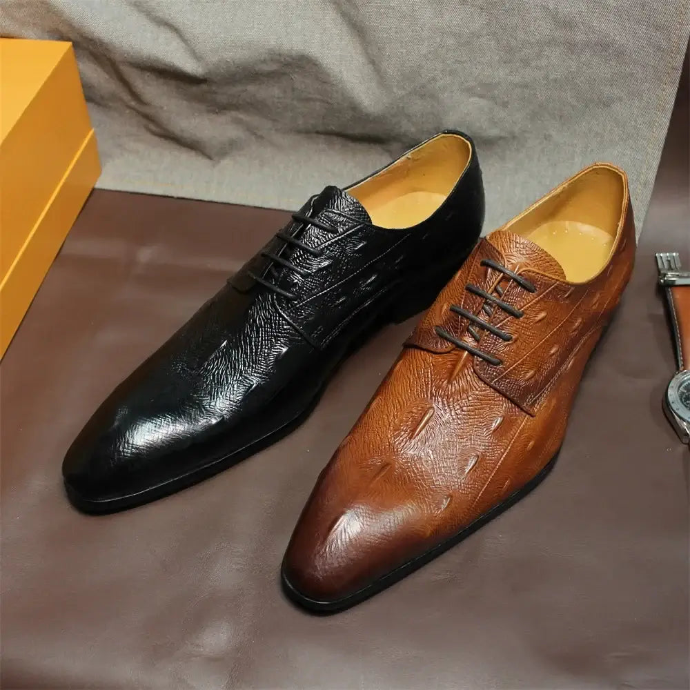 LYVIO Men's Italian Style Black Brown Leather Oxford Brogue Shoes