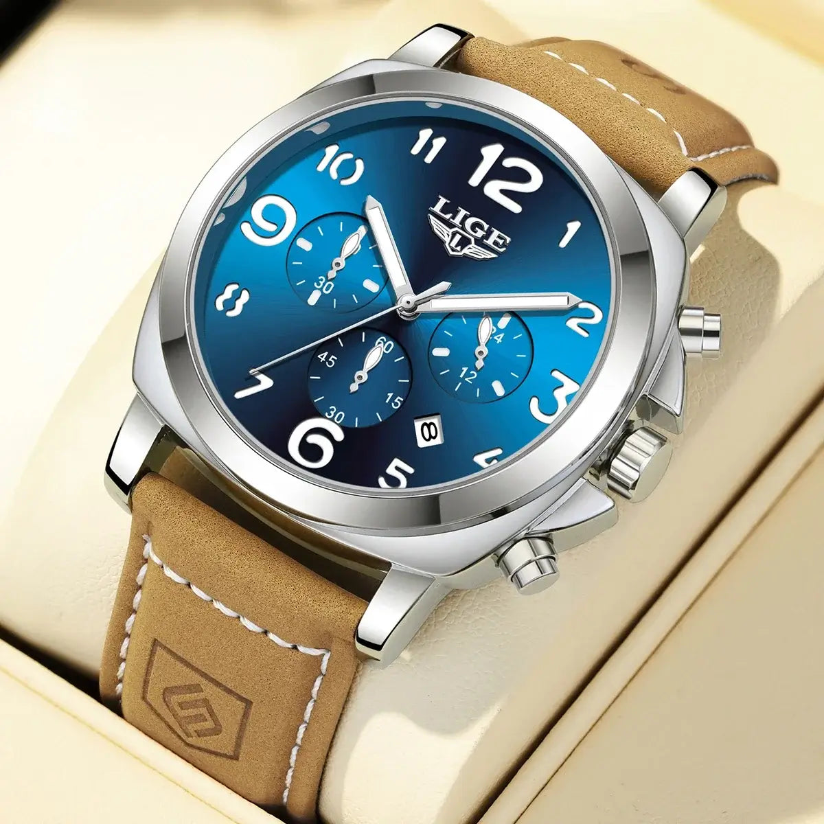 LYVIO LIGE Luxury Waterproof Chronograph Men's Leather Watch