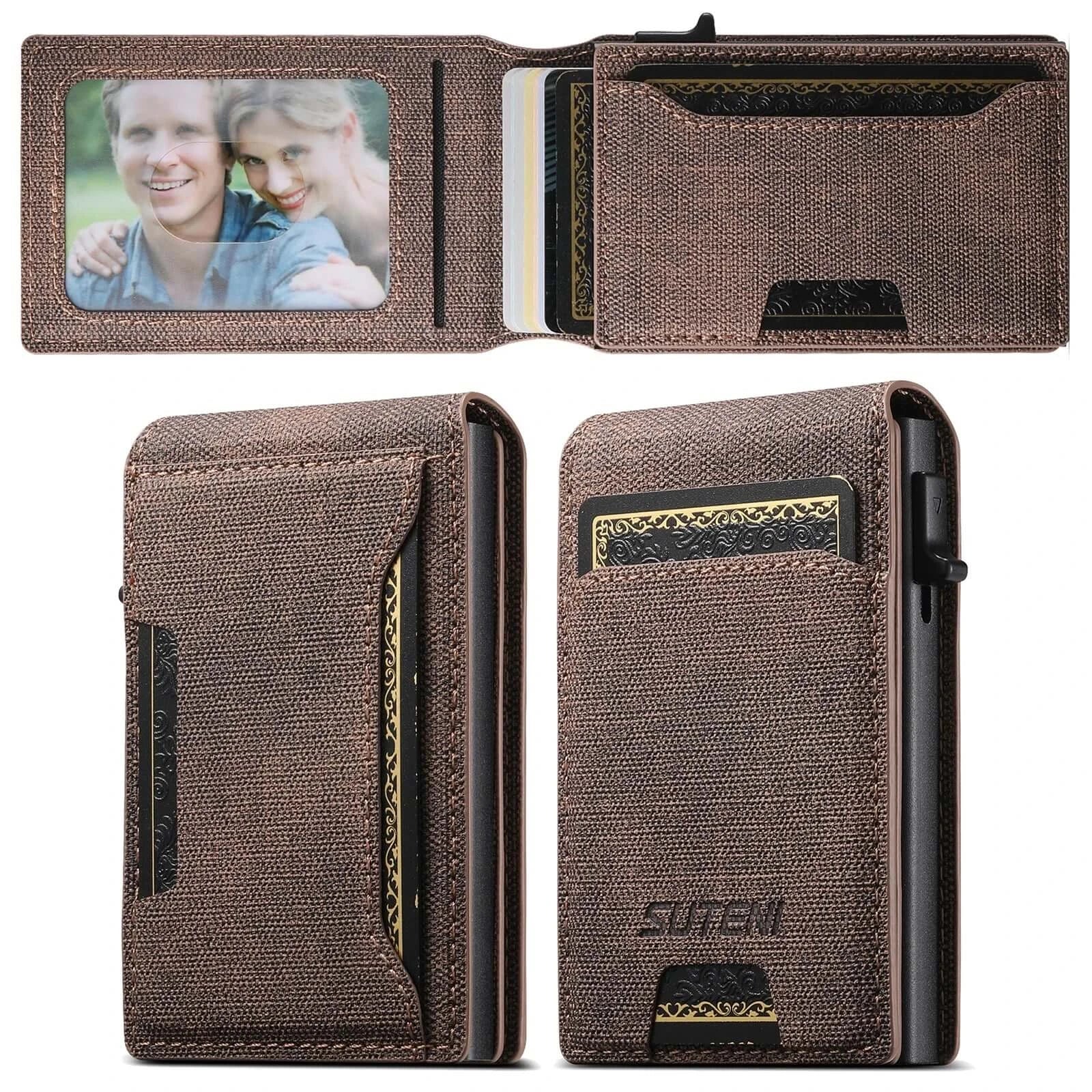 LYVIO Push-Out Faux Leather Card Holder Wallet 12 Cards