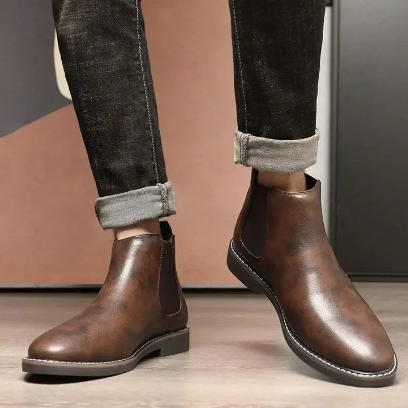 LYVIO Men's Luxury Leather British Style Chelsea Ankle Boots