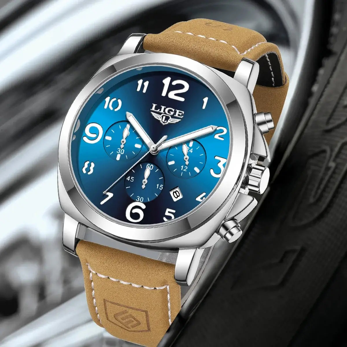 LYVIO LIGE Luxury Waterproof Chronograph Men's Leather Watch