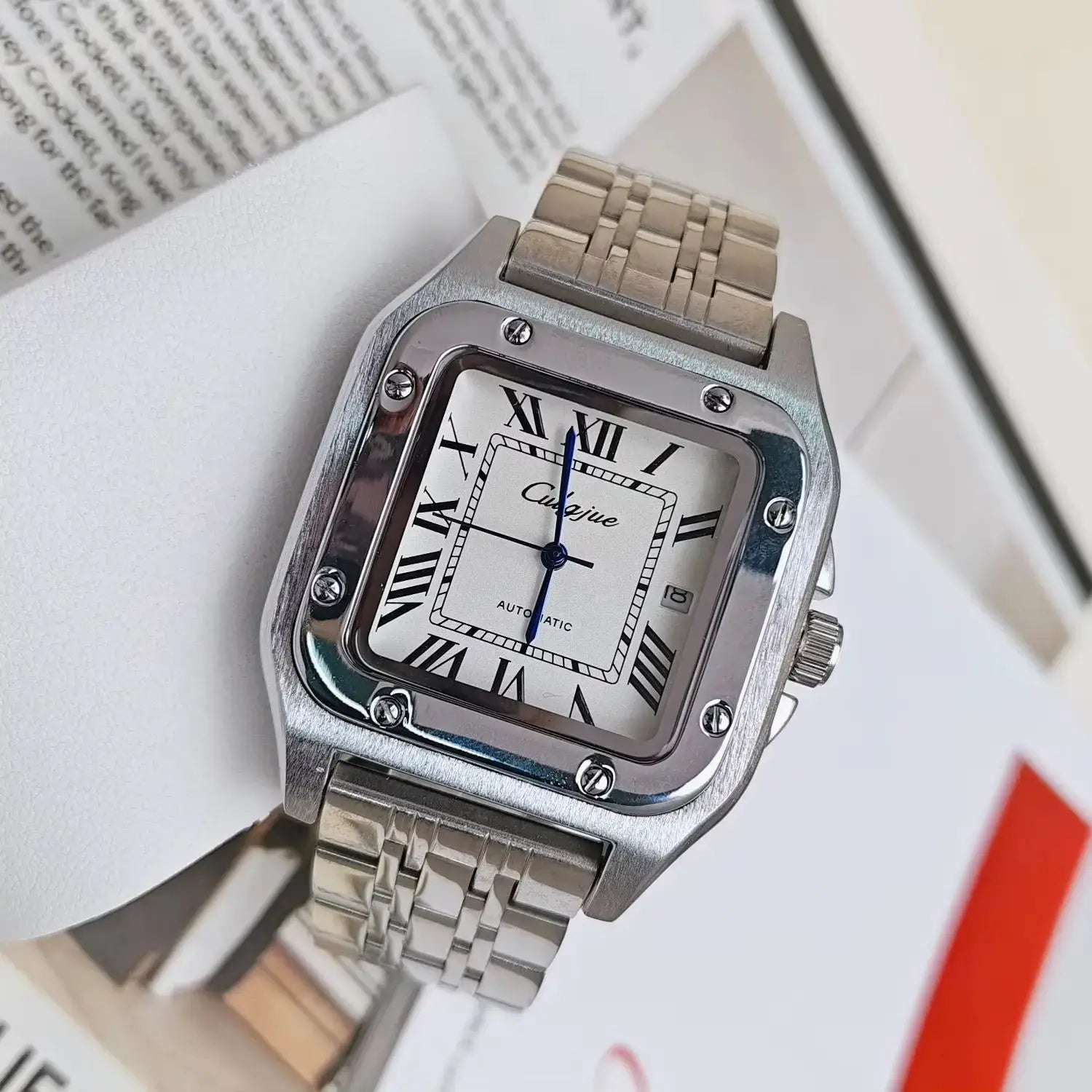 LYVIO Luxury Automatic Skeleton Square Stainless Steel Men's Watch