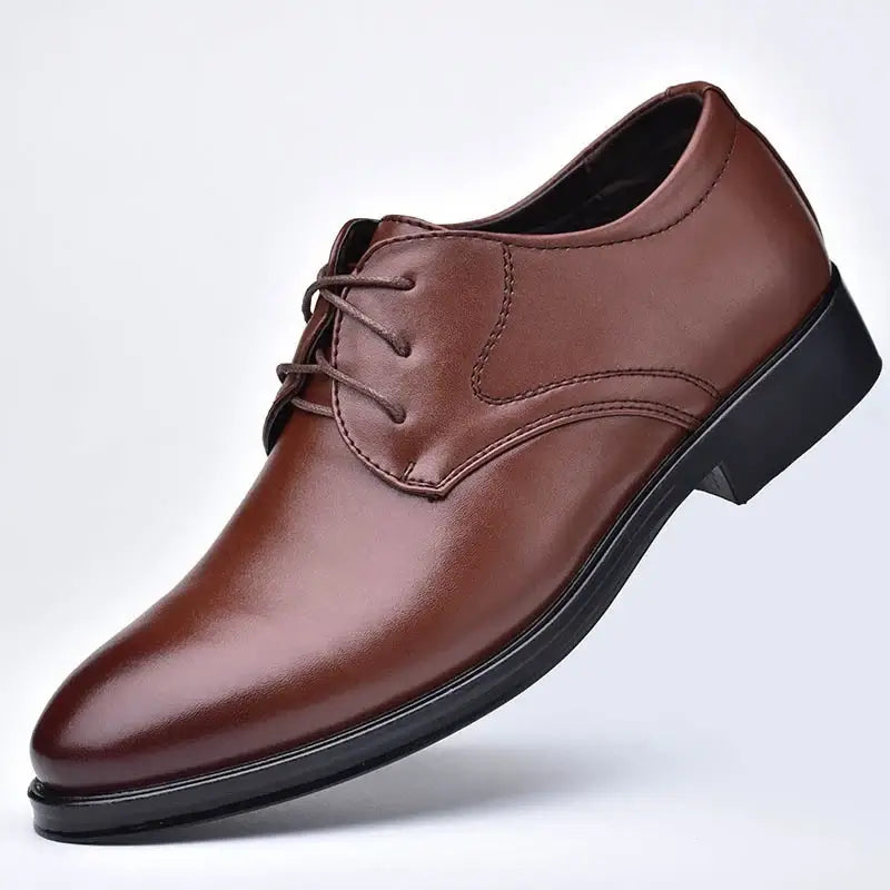 LYVIO Men's Brown Leather Pointed Toe Oxford Business Shoes