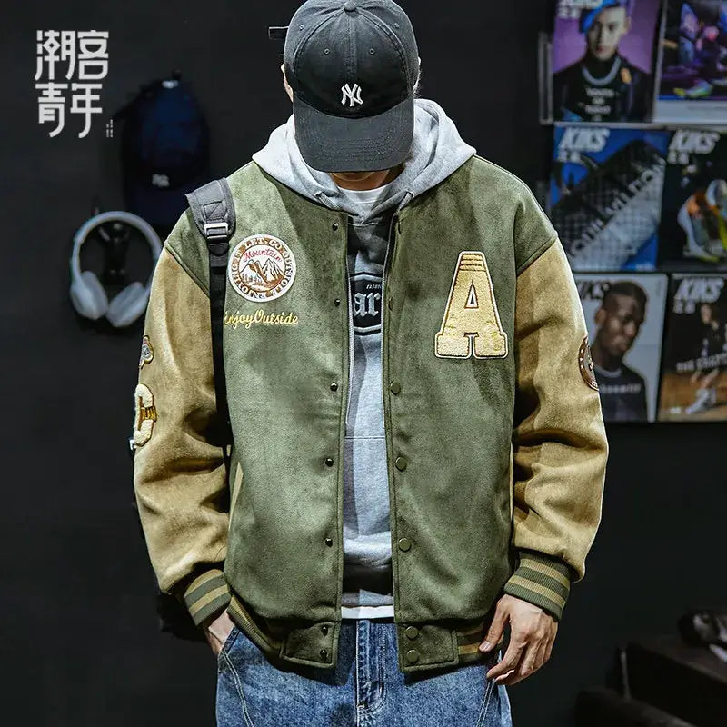 LYVIO Men's Embroidered Baseball Bomber Jacket High Street Outerwear