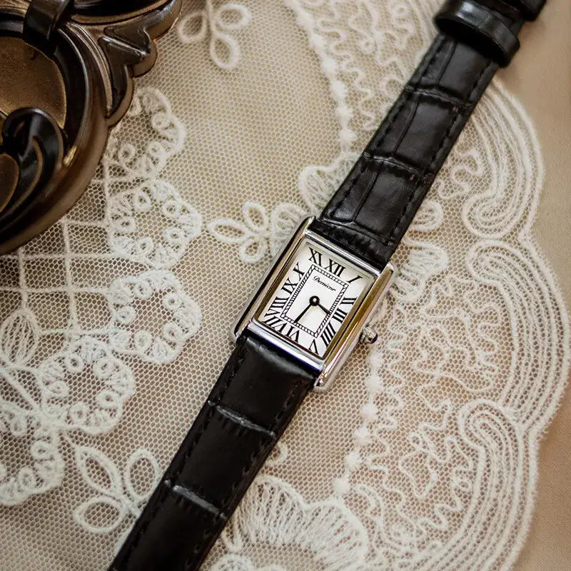 LYVIO Rectangular Vintage Leather Strap Women's Wristwatch