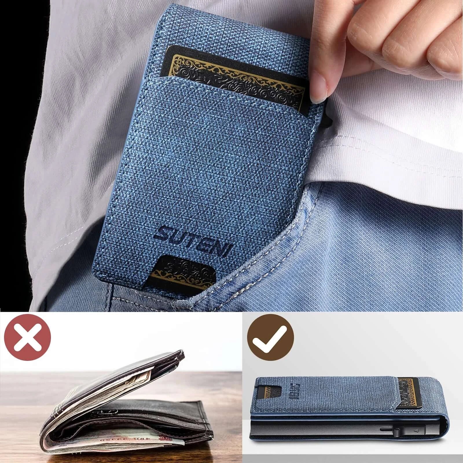 LYVIO Push-Out Faux Leather Card Holder Wallet 12 Cards