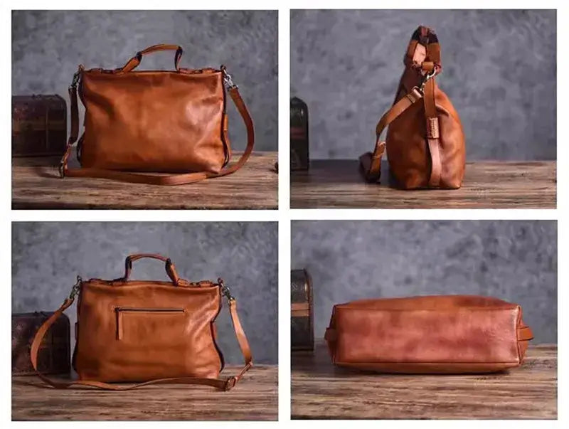 LYVIO Vintage Genuine Leather Men's Cowhide Messenger Bag