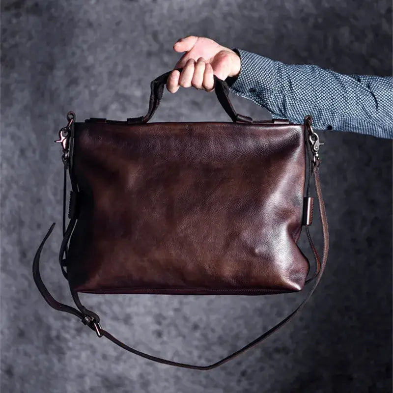 LYVIO Vintage Genuine Leather Men's Cowhide Messenger Bag