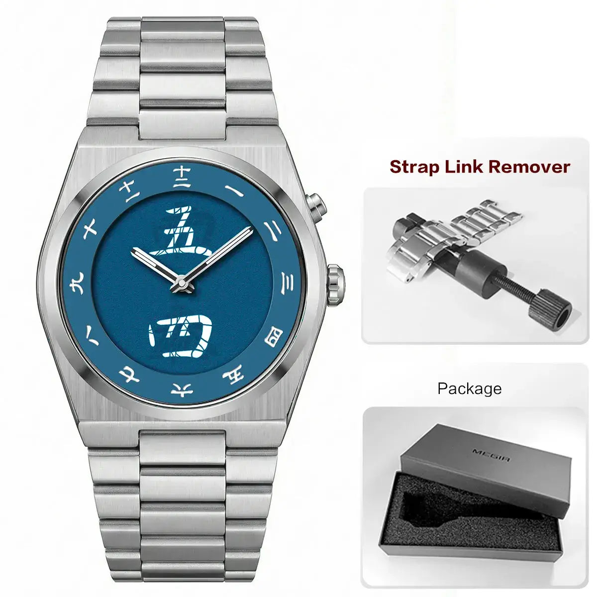 LYVIO Men's Stainless Steel Chinese Character Quartz Wristwatch