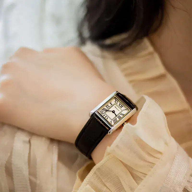 LYVIO Rectangular Vintage Leather Strap Women's Wristwatch