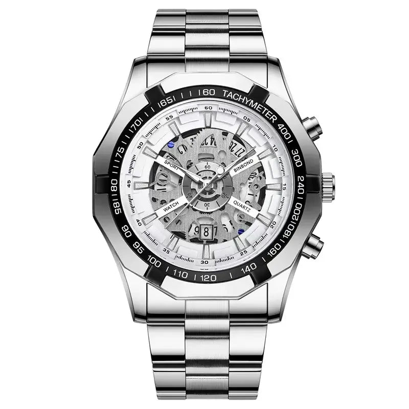 LYVIO Luxury Blue Hollow Out Stainless Steel Men's Quartz Watch