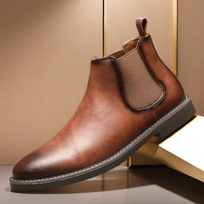 LYVIO Men's Luxury Leather British Style Chelsea Ankle Boots