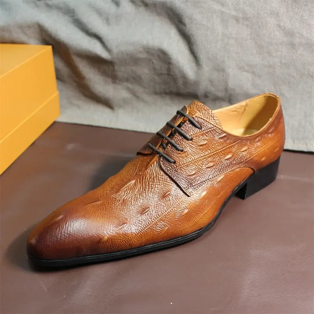 LYVIO Men's Italian Style Black Brown Leather Oxford Brogue Shoes