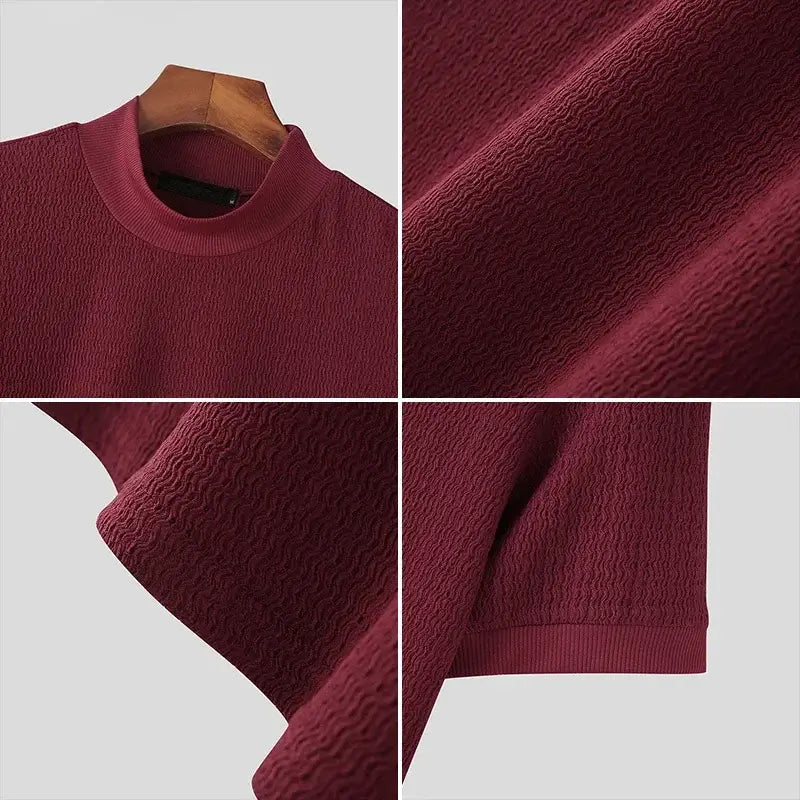 LYVIO Men's Slim Fit Solid Knitted Turtleneck Short Sleeve Shirt