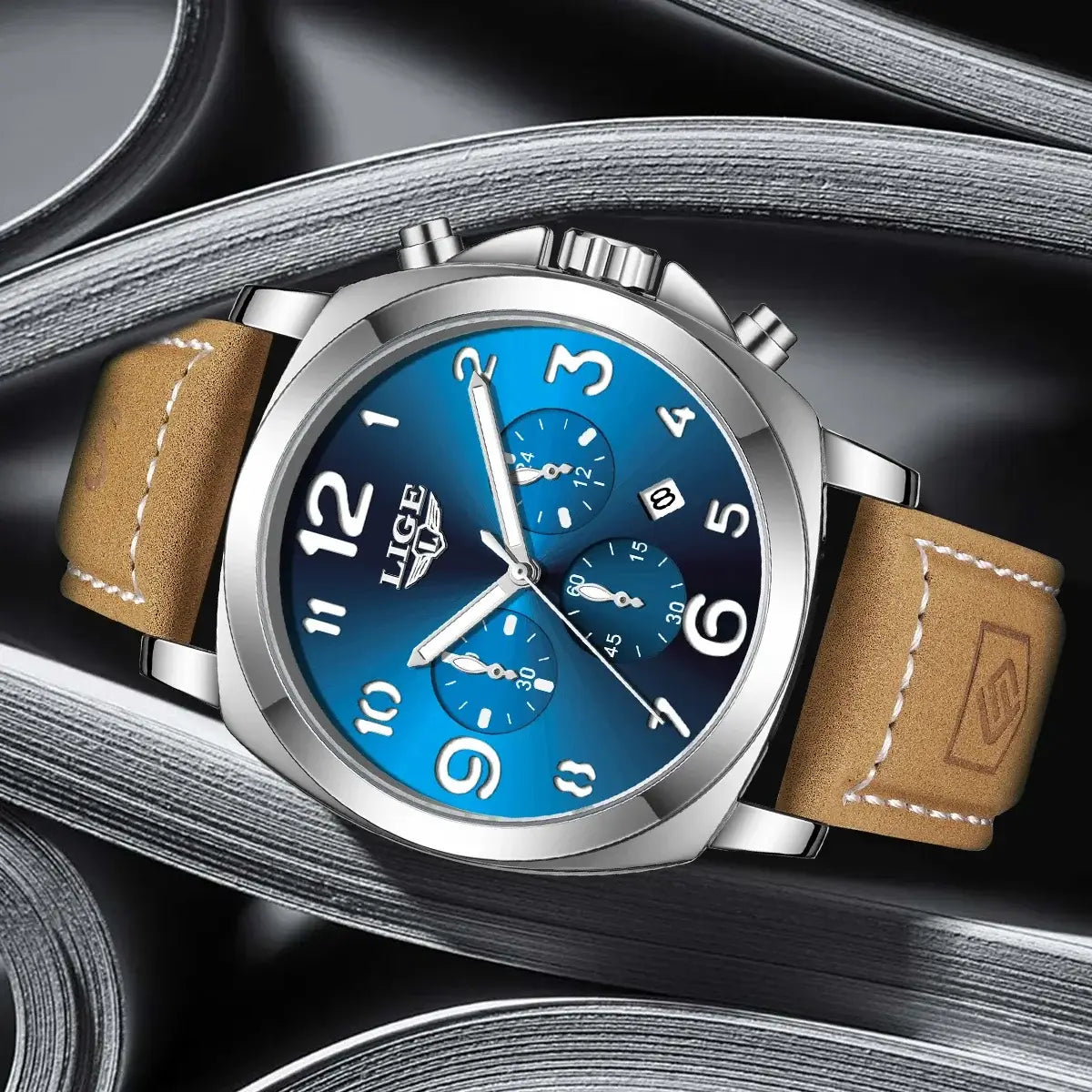 LYVIO LIGE Luxury Waterproof Chronograph Men's Leather Watch