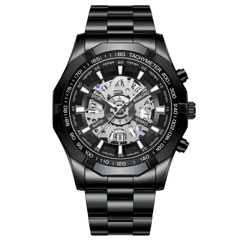 LYVIO Luxury Blue Hollow Out Stainless Steel Men's Quartz Watch
