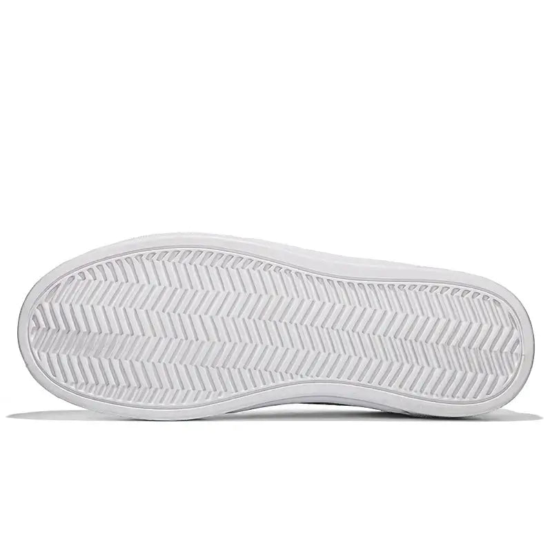 LYVIO Men's White Natural Leather Flat Bottom Casual Sneakers