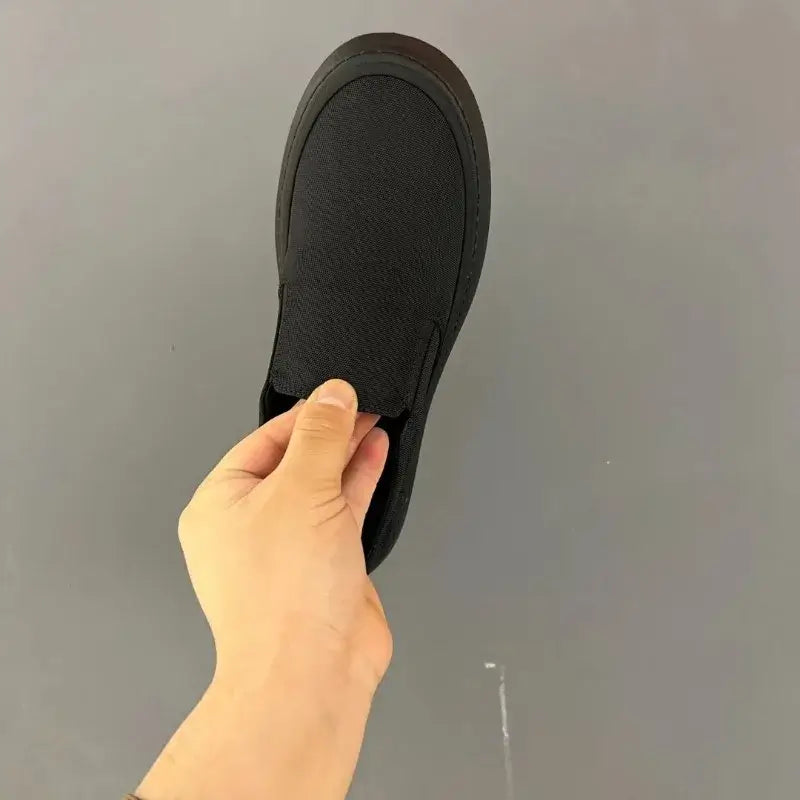 LYVIO Men's Pure Black Platform Breathable Slip-On Casual Shoes