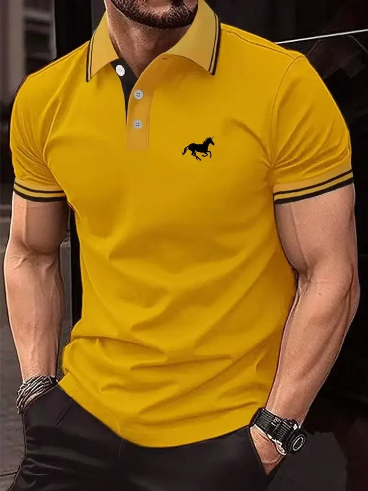 LYVIO Men's Classic Short Sleeve Button Lapel Summer Polo Shirt