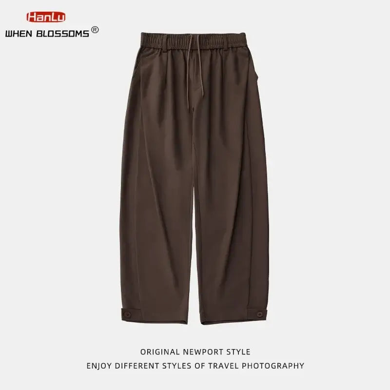 LYVIO Men's Retro Pleated Loose Fit Textured Casual Trousers