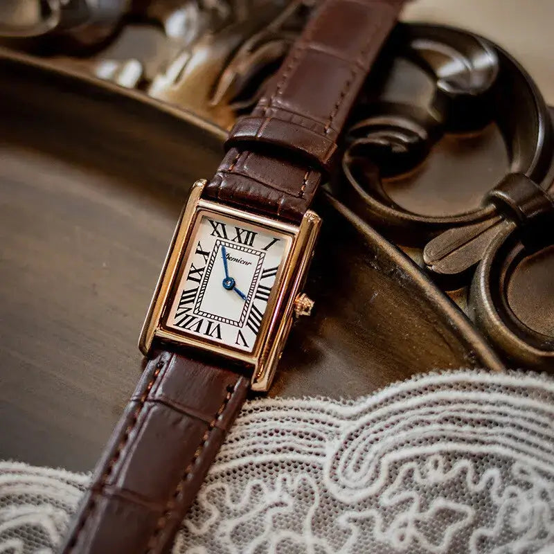 LYVIO Rectangular Vintage Leather Strap Women's Wristwatch