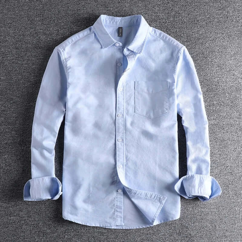 LYVIO Men's Washed Oxford Pocket Long Sleeve Casual Shirt