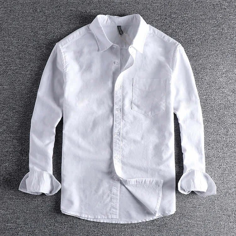 LYVIO Men's Washed Oxford Pocket Long Sleeve Casual Shirt