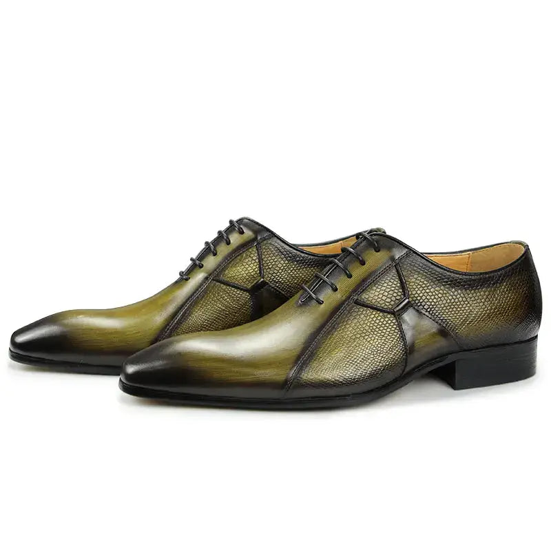 LYVIO Men's Leather Pointed Toe Formal Oxford Dress Shoes