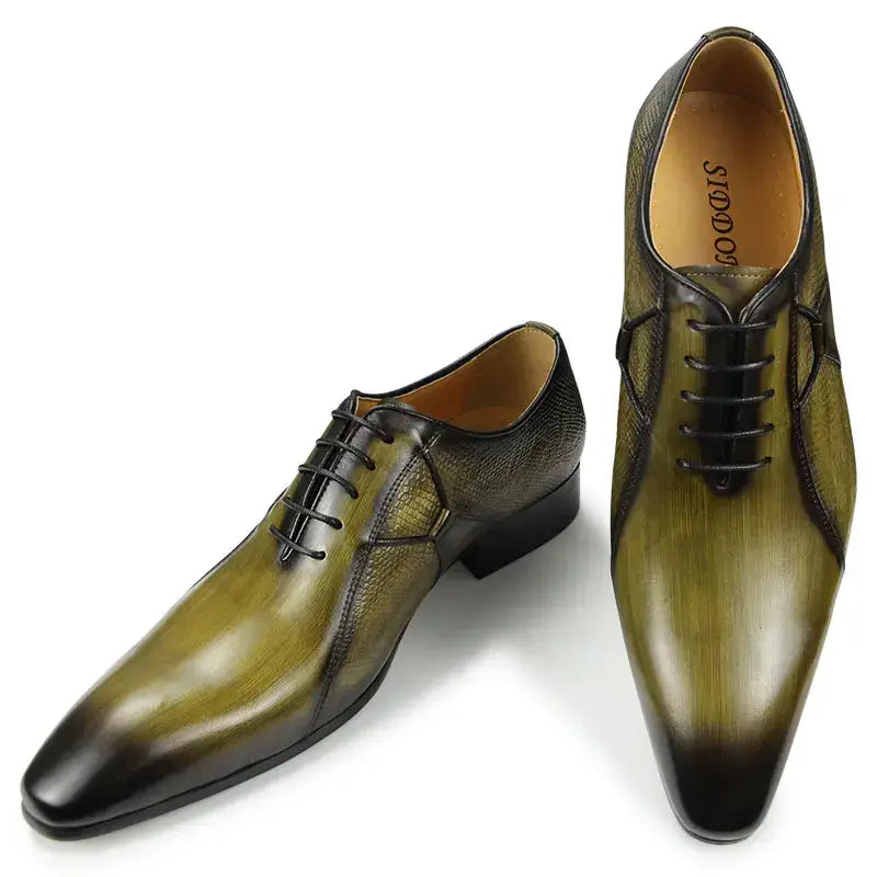 LYVIO Men's Leather Pointed Toe Formal Oxford Dress Shoes